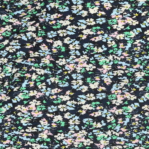 Marks and Spencer Womens Blue Floral Polyester Basic Blouse Size 8 V-Neck