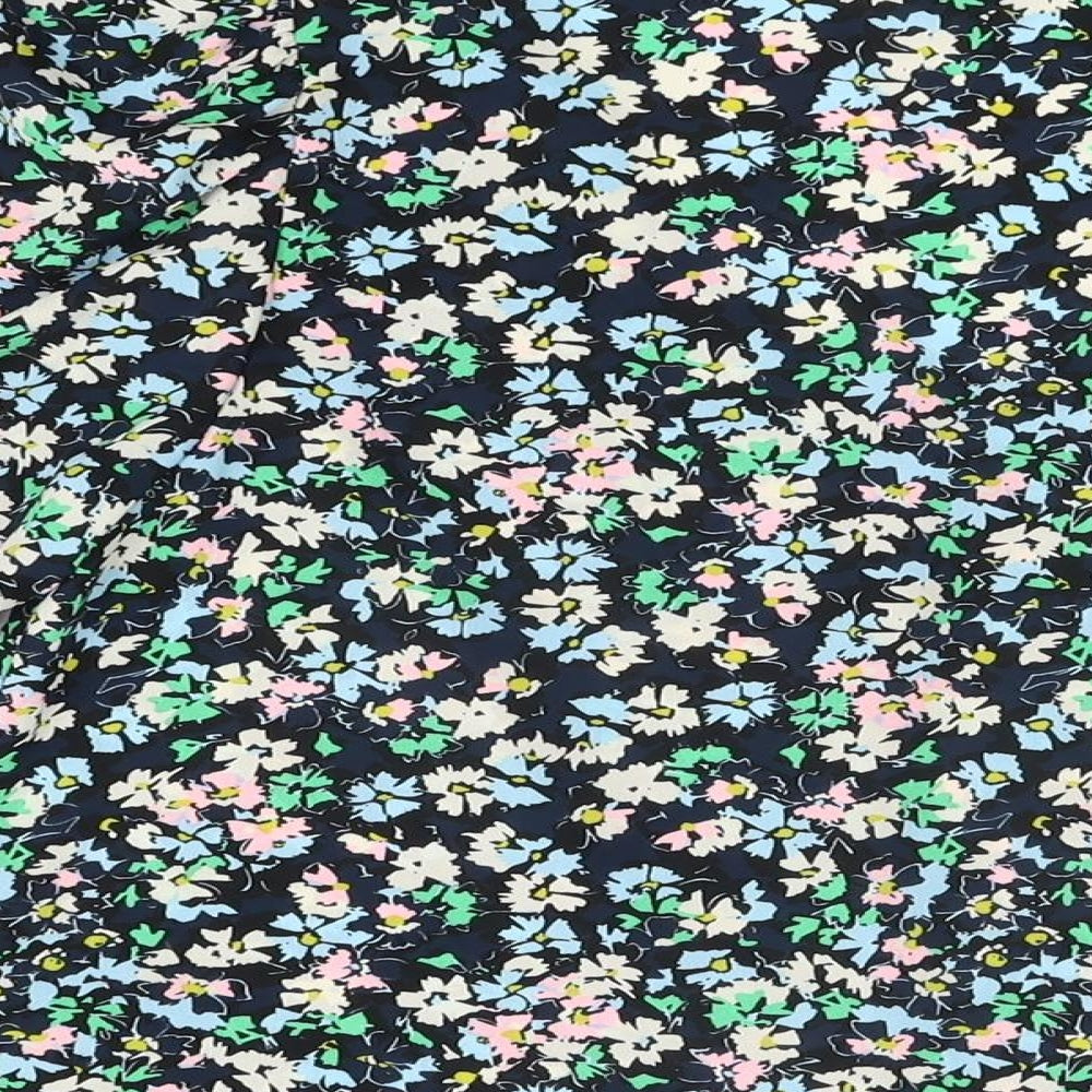 Marks and Spencer Womens Blue Floral Polyester Basic Blouse Size 8 V-Neck