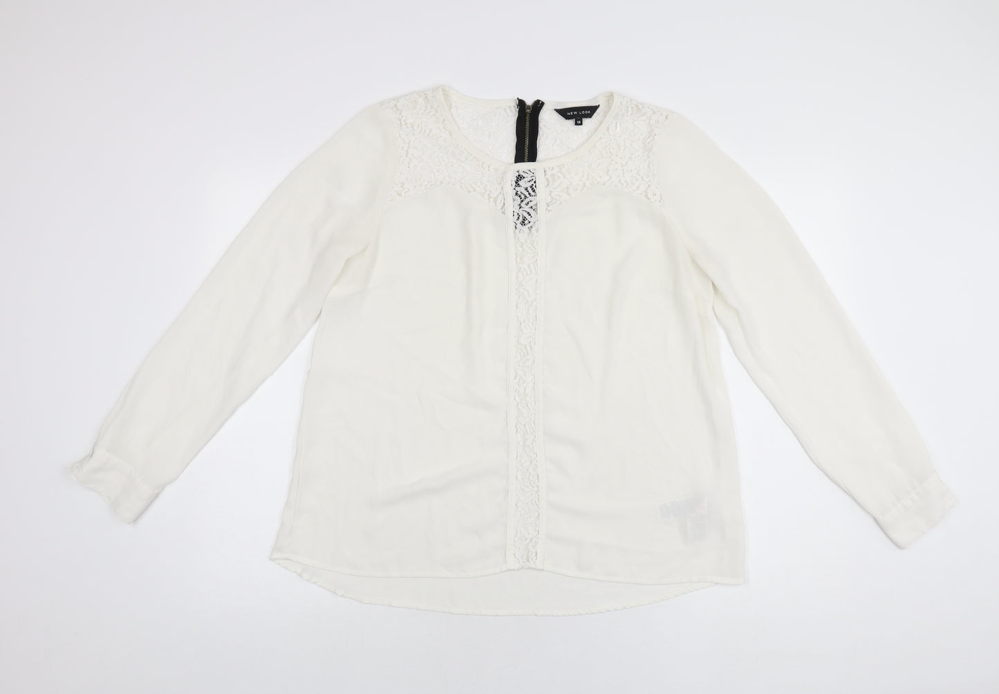 New Look Womens White Polyamide Basic Blouse Size 14 Round Neck