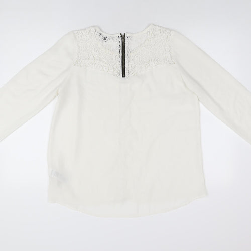 New Look Womens White Polyamide Basic Blouse Size 14 Round Neck