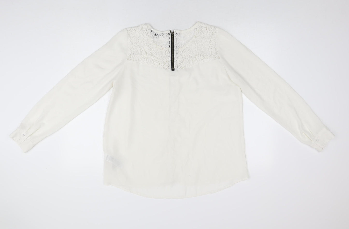 New Look Womens White Polyamide Basic Blouse Size 14 Round Neck