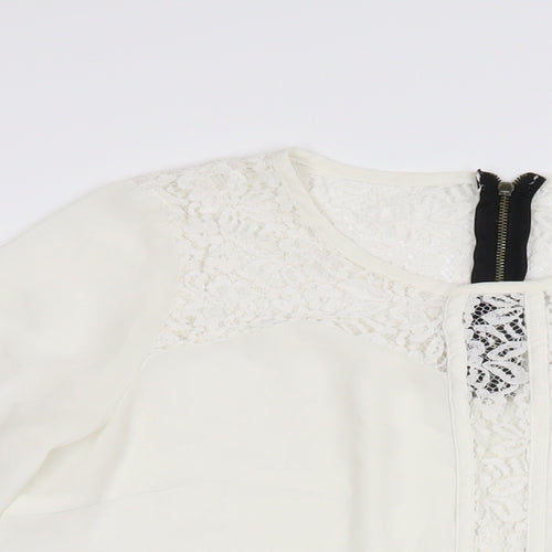 New Look Womens White Polyamide Basic Blouse Size 14 Round Neck