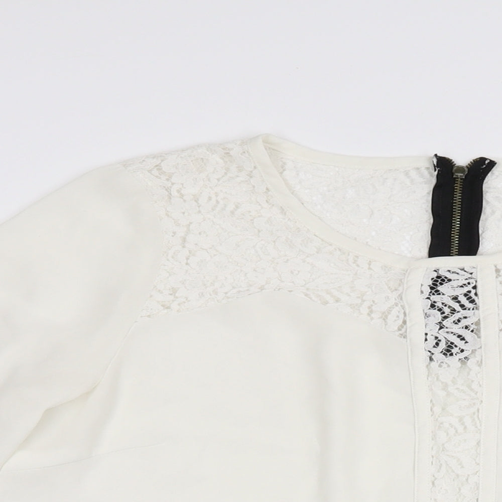 New Look Womens White Polyamide Basic Blouse Size 14 Round Neck