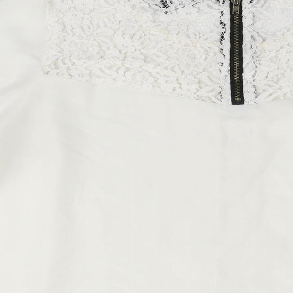 New Look Womens White Polyamide Basic Blouse Size 14 Round Neck