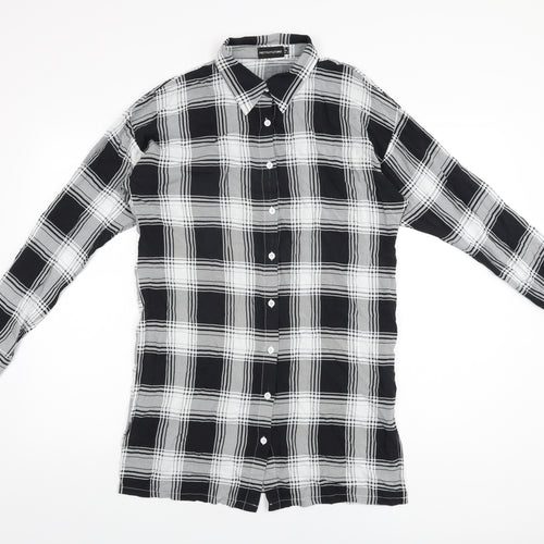 PRETTYLITTLETHING Womens Black Plaid Viscose Basic Button-Up Size 6 Collared
