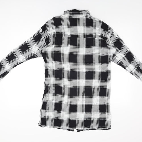 PRETTYLITTLETHING Womens Black Plaid Viscose Basic Button-Up Size 6 Collared