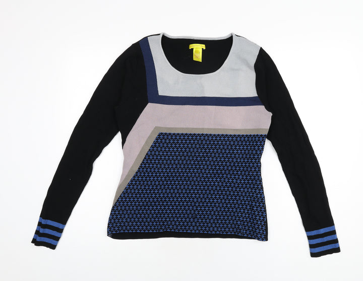 Catherine Malandrino Womens Multicoloured Geometric Viscose Basic T-Shirt Size L Round Neck
