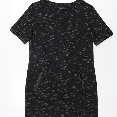 Marks and Spencer Womens Black Geometric Polyester Shift Size 12 Round Neck Pullover