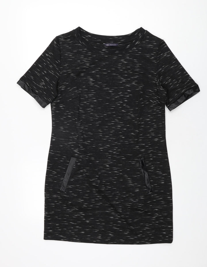 Marks and Spencer Womens Black Geometric Polyester Shift Size 12 Round Neck Pullover