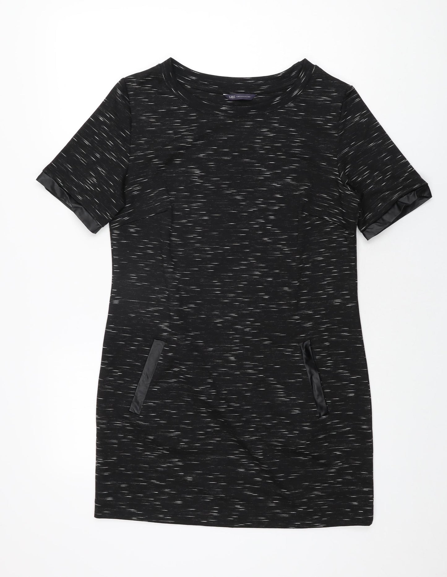 Marks and Spencer Womens Black Geometric Polyester Shift Size 12 Round Neck Pullover