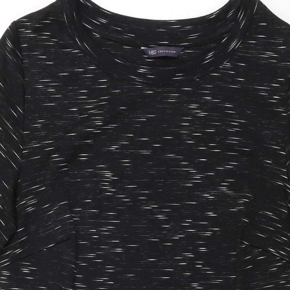 Marks and Spencer Womens Black Geometric Polyester Shift Size 12 Round Neck Pullover