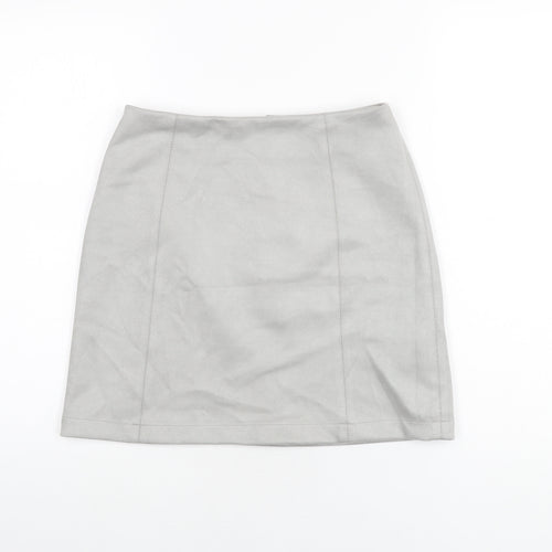 New Look Womens Grey Polyester A-Line Skirt Size 8 Zip