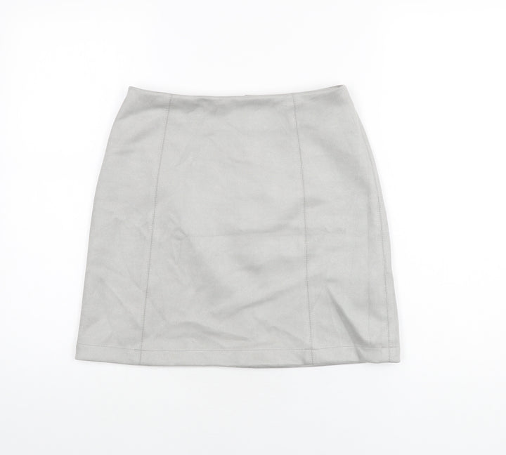 New Look Womens Grey Polyester A-Line Skirt Size 8 Zip