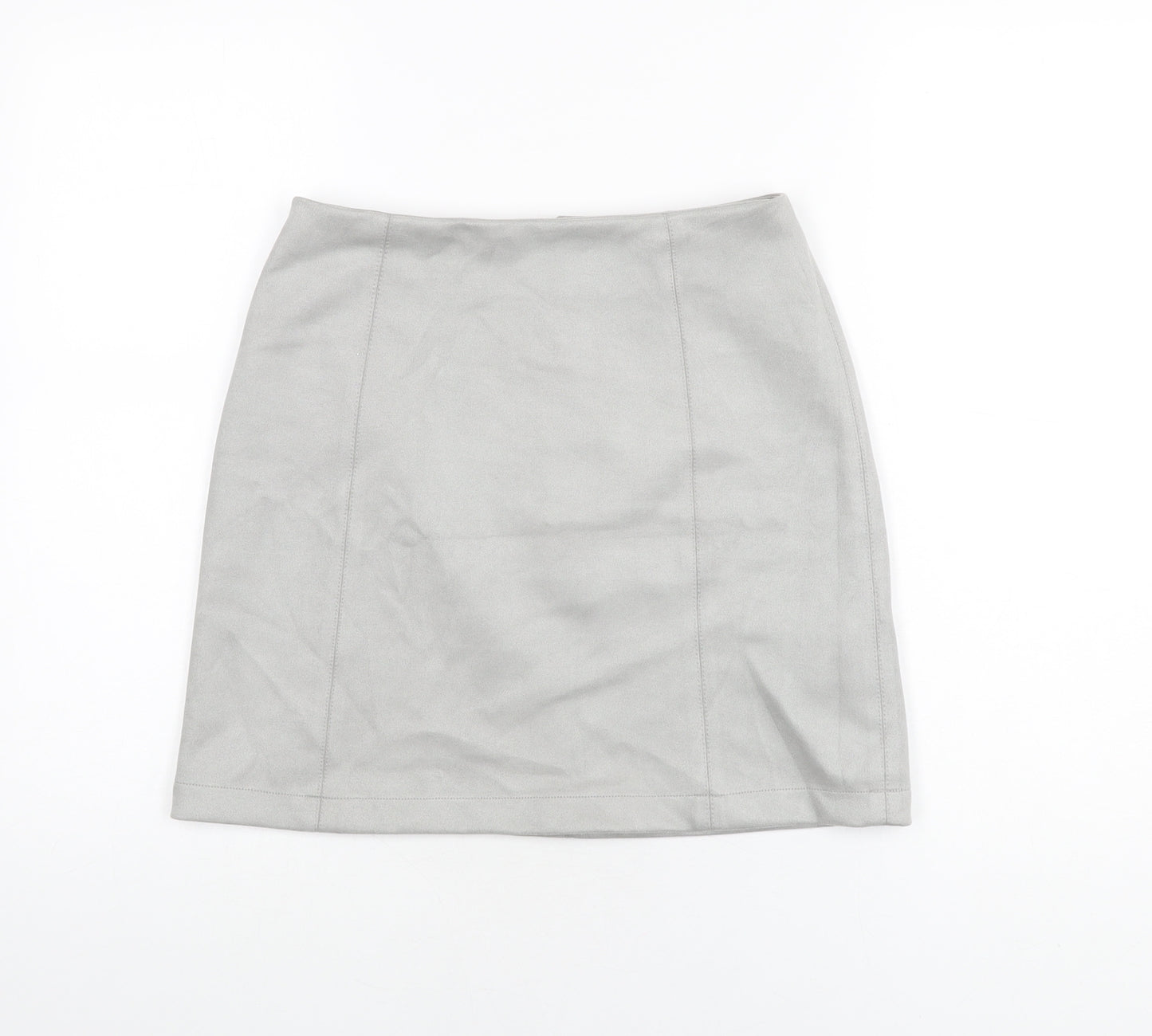 New Look Womens Grey Polyester A-Line Skirt Size 8 Zip