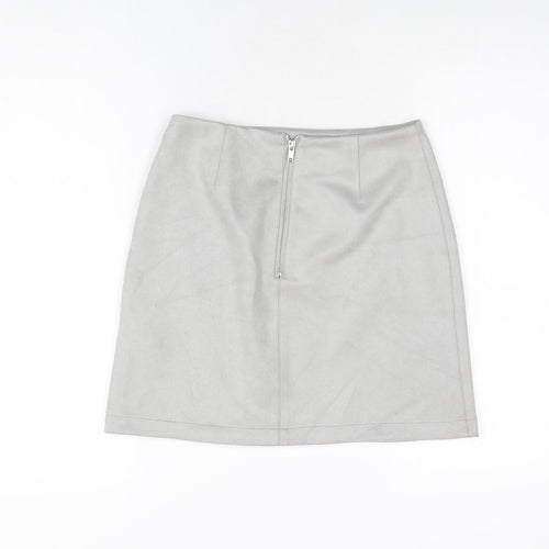 New Look Womens Grey Polyester A-Line Skirt Size 8 Zip