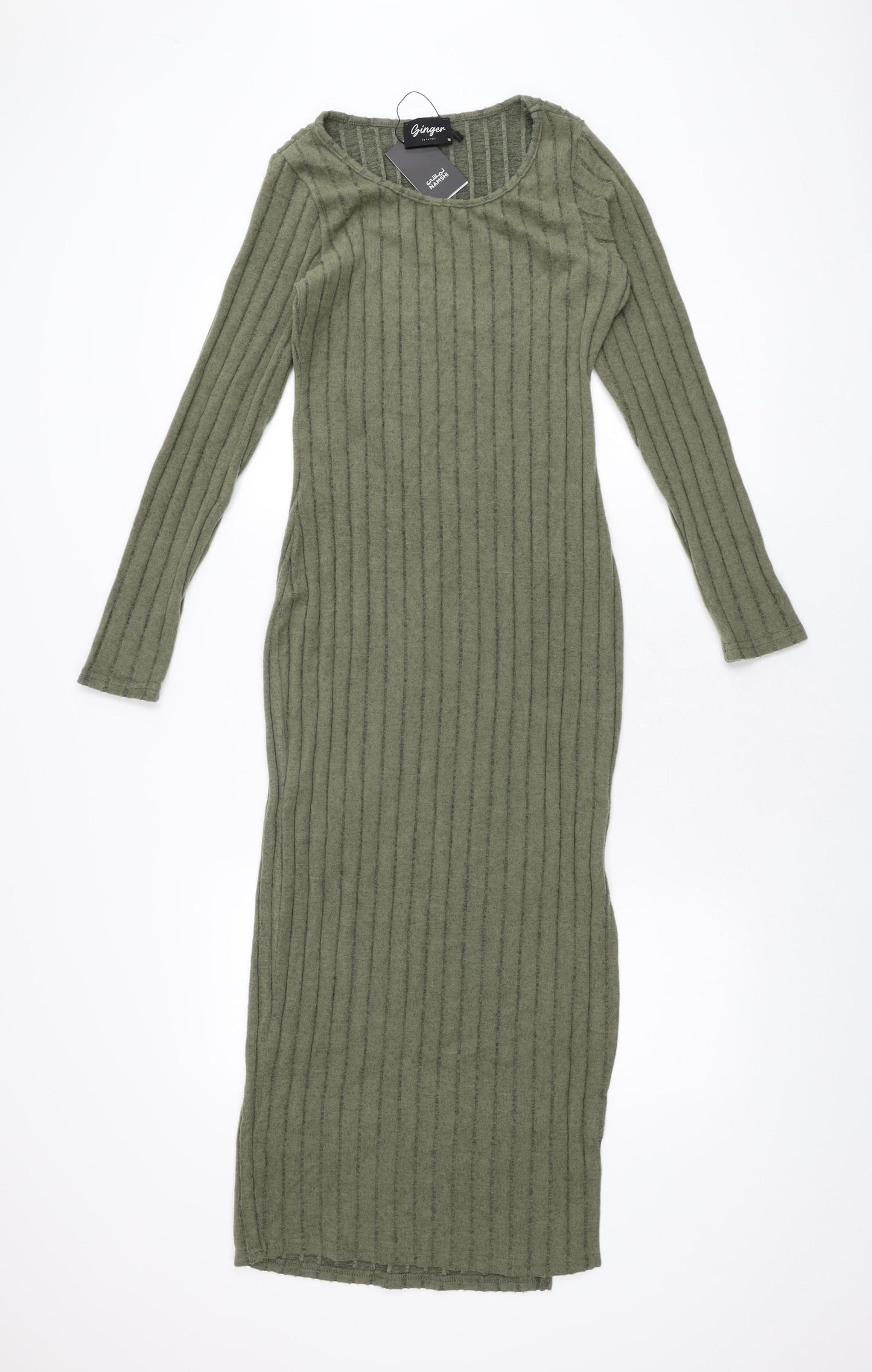 Ginger Womens Green Polyester Bodycon Size M Round Neck Pullover