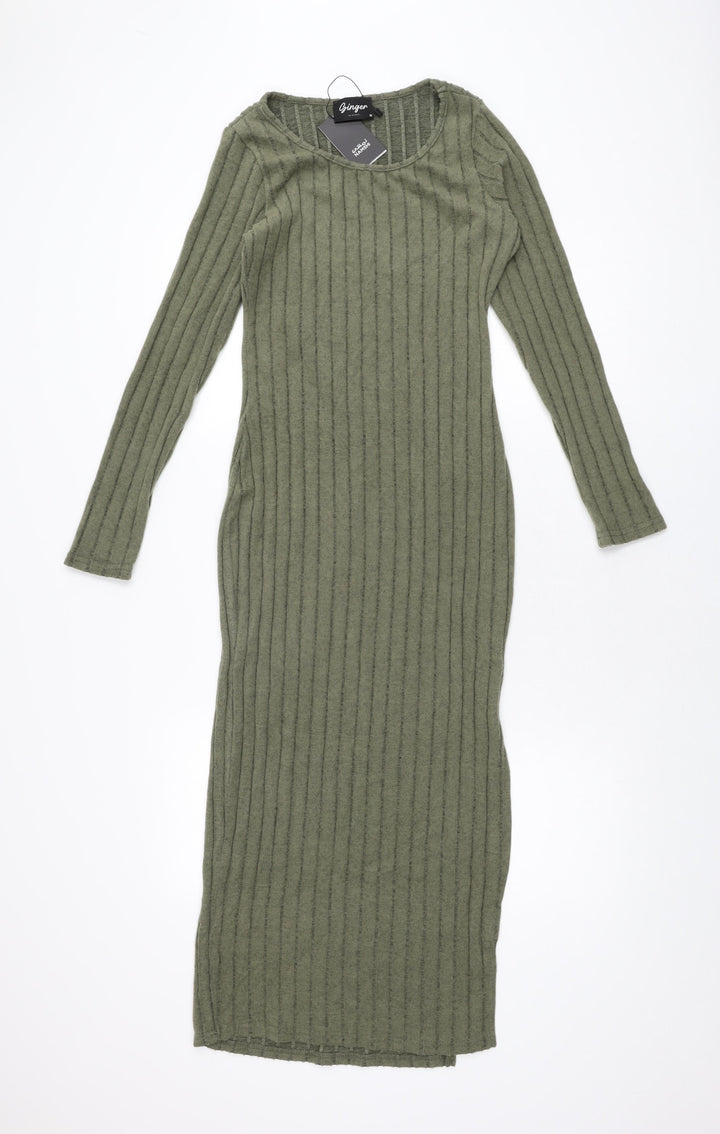 Ginger Womens Green Polyester Bodycon Size M Round Neck Pullover