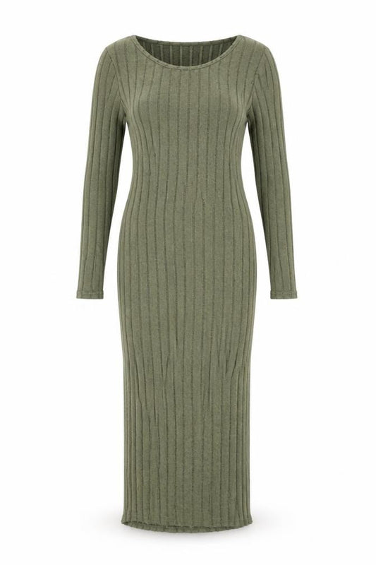Front view of Ginger women’s green polyester bodycon, size M, round neck pullover