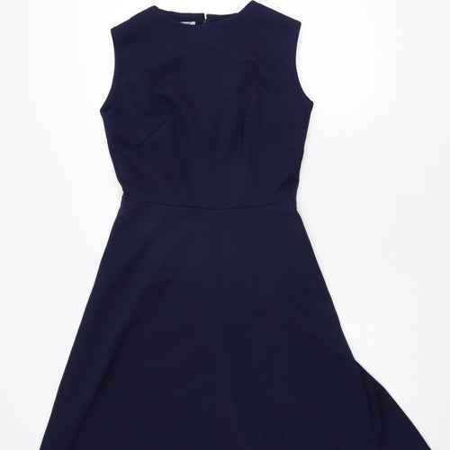 Eriko Womens Blue Polyester A-Line Size 14 Round Neck Zip