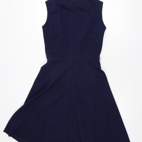 Eriko Womens Blue Polyester A-Line Size 14 Round Neck Zip