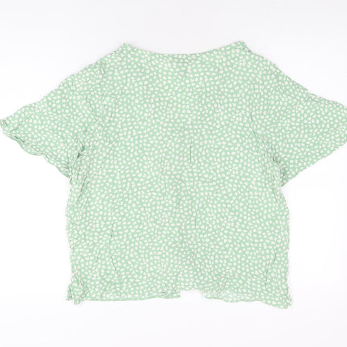 New Look Womens Green Geometric Viscose Basic Button-Up Size 14 V-Neck