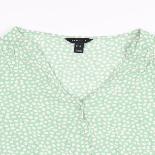 New Look Womens Green Geometric Viscose Basic Button-Up Size 14 V-Neck