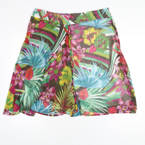 Zandra Womens Multicoloured Floral Polyester Swing Skirt Size 22 Zip