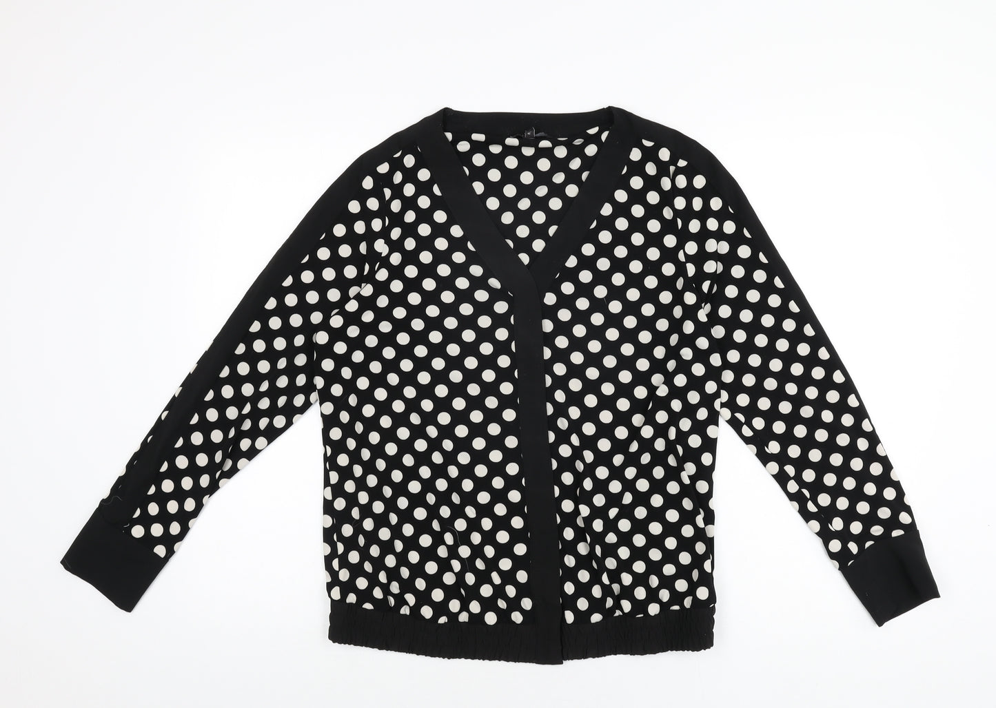 NEXT Womens Black Polka Dot Polyester Basic Blouse Size 14 V-Neck