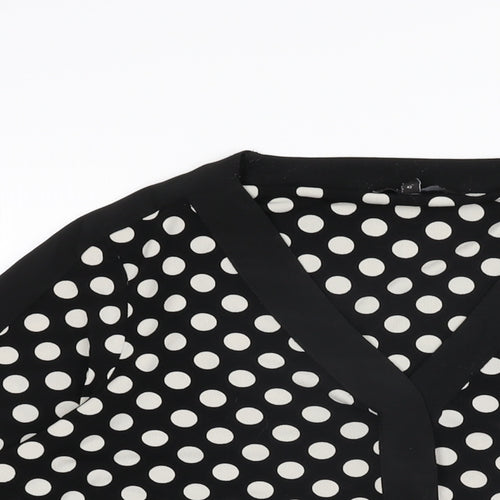 NEXT Womens Black Polka Dot Polyester Basic Blouse Size 14 V-Neck