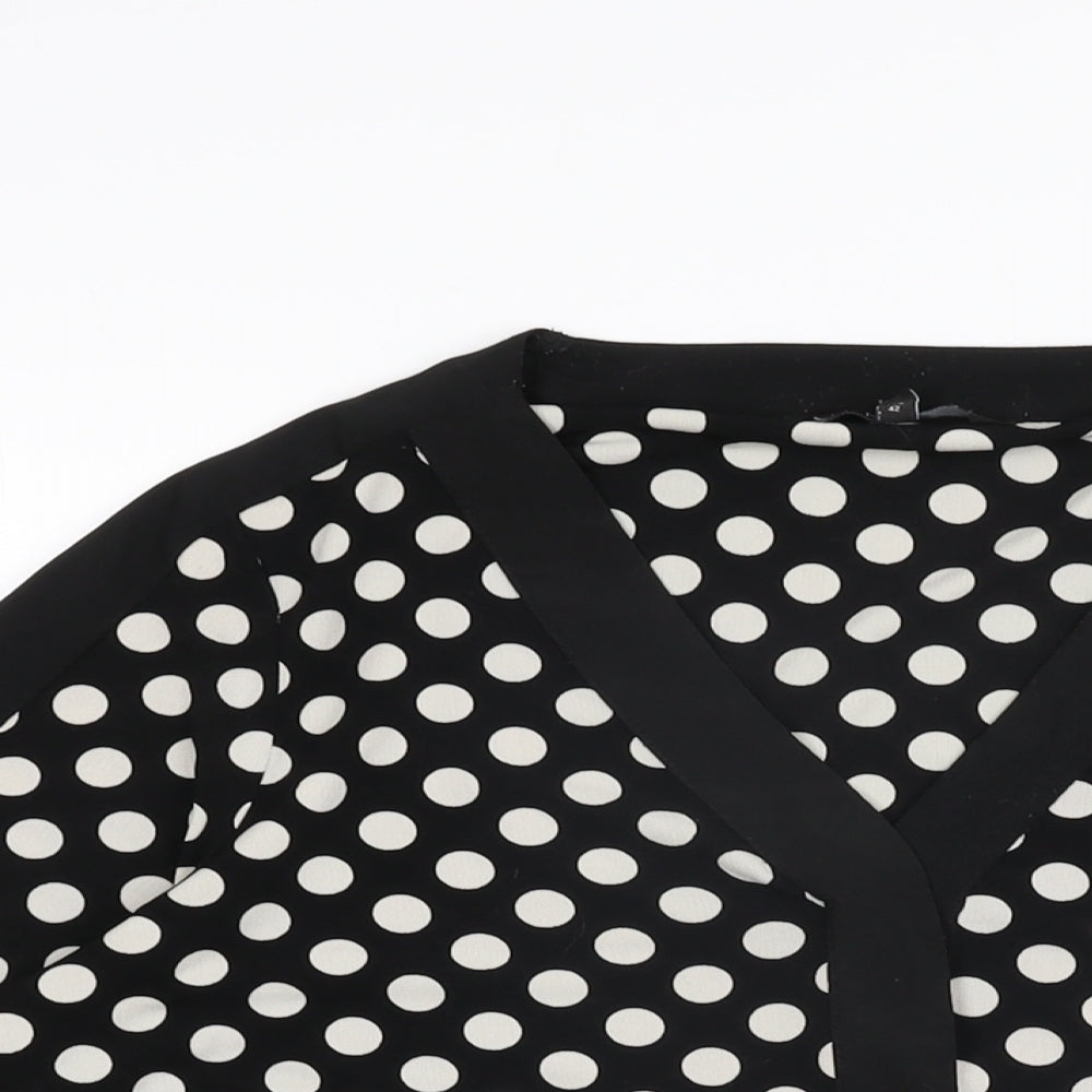 NEXT Womens Black Polka Dot Polyester Basic Blouse Size 14 V-Neck