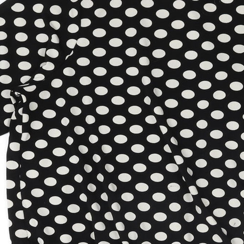 NEXT Womens Black Polka Dot Polyester Basic Blouse Size 14 V-Neck