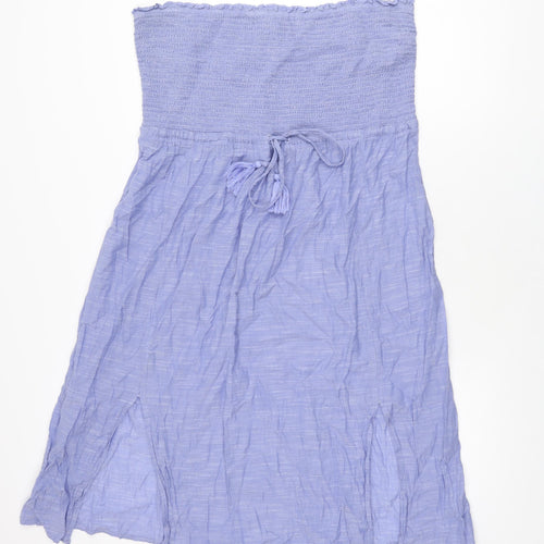 Marks and Spencer Womens Blue Cotton A-Line Size 20 Off the Shoulder Drawstring