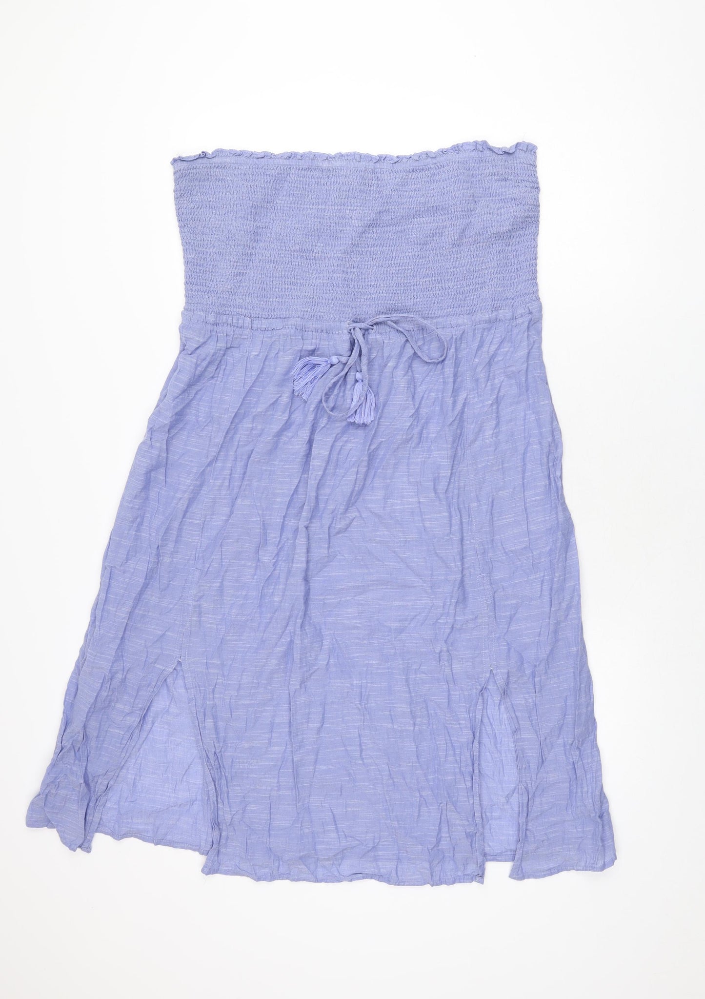 Marks and Spencer Womens Blue Cotton A-Line Size 20 Off the Shoulder Drawstring