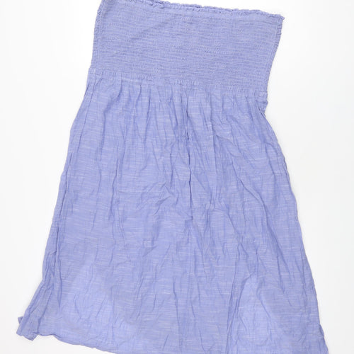 Marks and Spencer Womens Blue Cotton A-Line Size 20 Off the Shoulder Drawstring