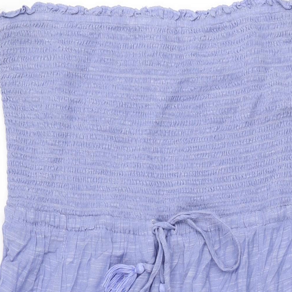 Marks and Spencer Womens Blue Cotton A-Line Size 20 Off the Shoulder Drawstring