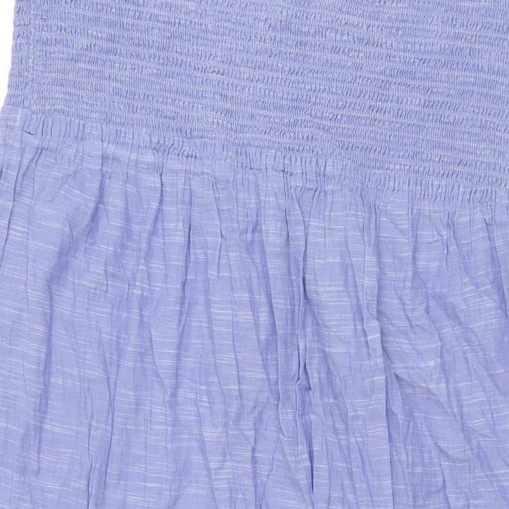 Marks and Spencer Womens Blue Cotton A-Line Size 20 Off the Shoulder Drawstring