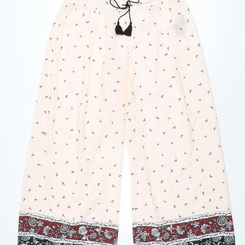 Nine Womens Pink Floral Polyester Trousers Size 14 L30 in Regular Drawstring