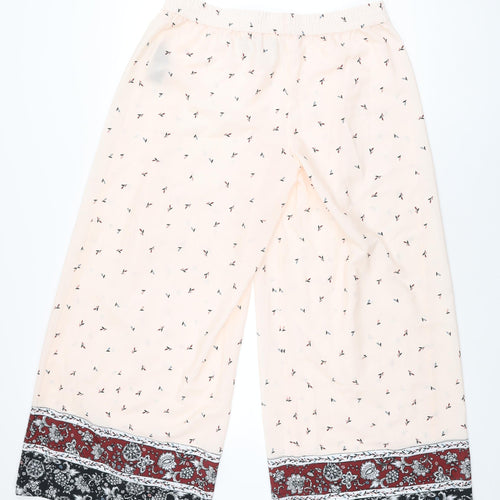 Nine Womens Pink Floral Polyester Trousers Size 14 L30 in Regular Drawstring