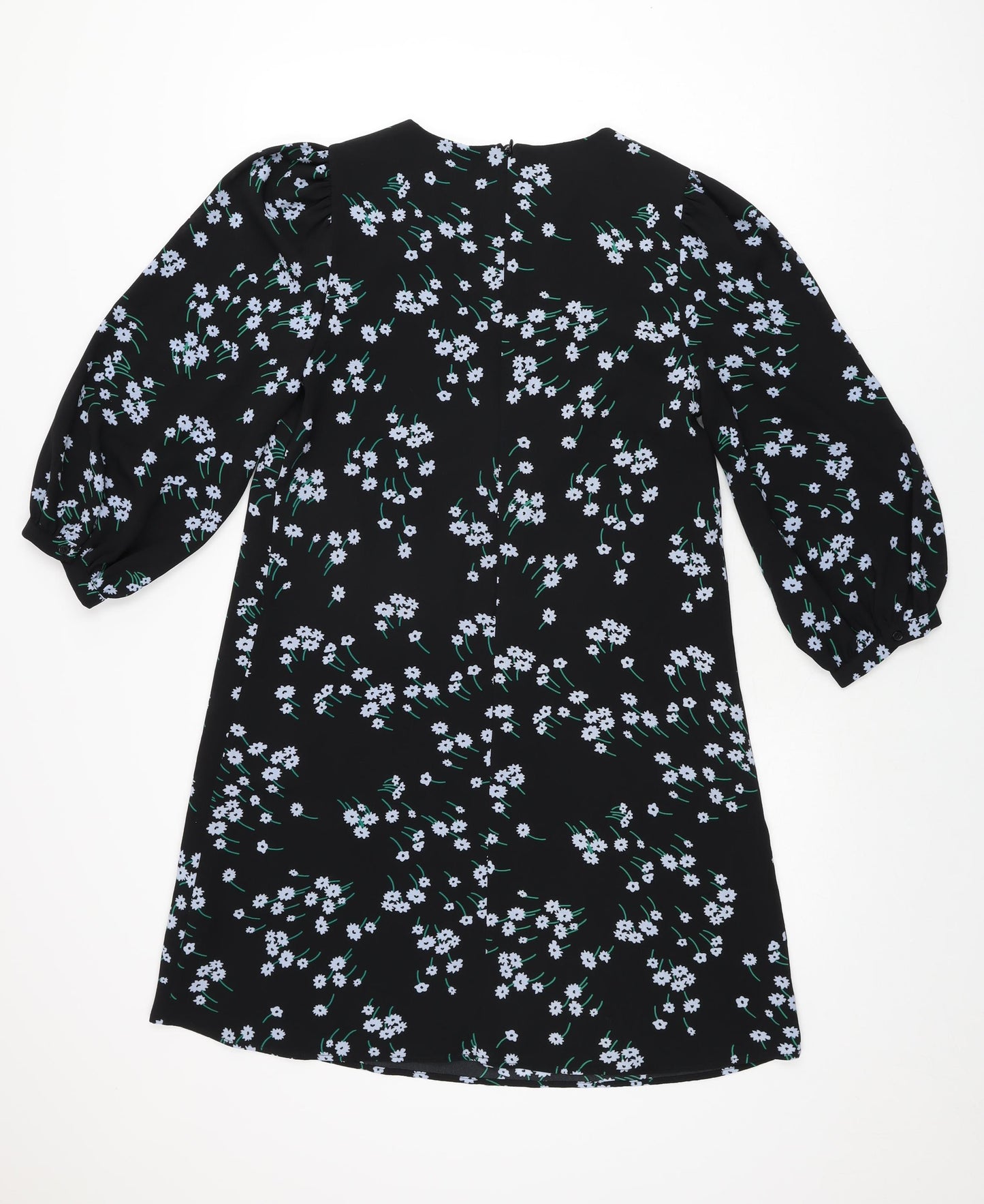 Marks and Spencer Womens Black Floral Polyester Shift Size 8 Round Neck Zip