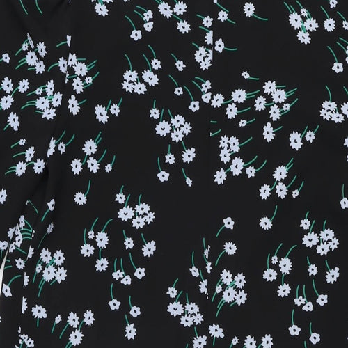 Marks and Spencer Womens Black Floral Polyester Shift Size 8 Round Neck Zip