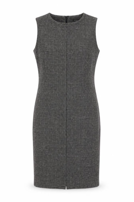 Front view of Mango women’s grey polyester bodycon, size M, round neck zip