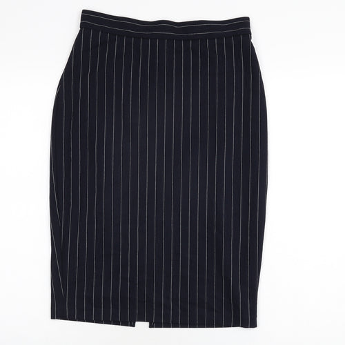Marks and Spencer Womens Blue Striped Polyester Straight & Pencil Skirt Size 10 Zip