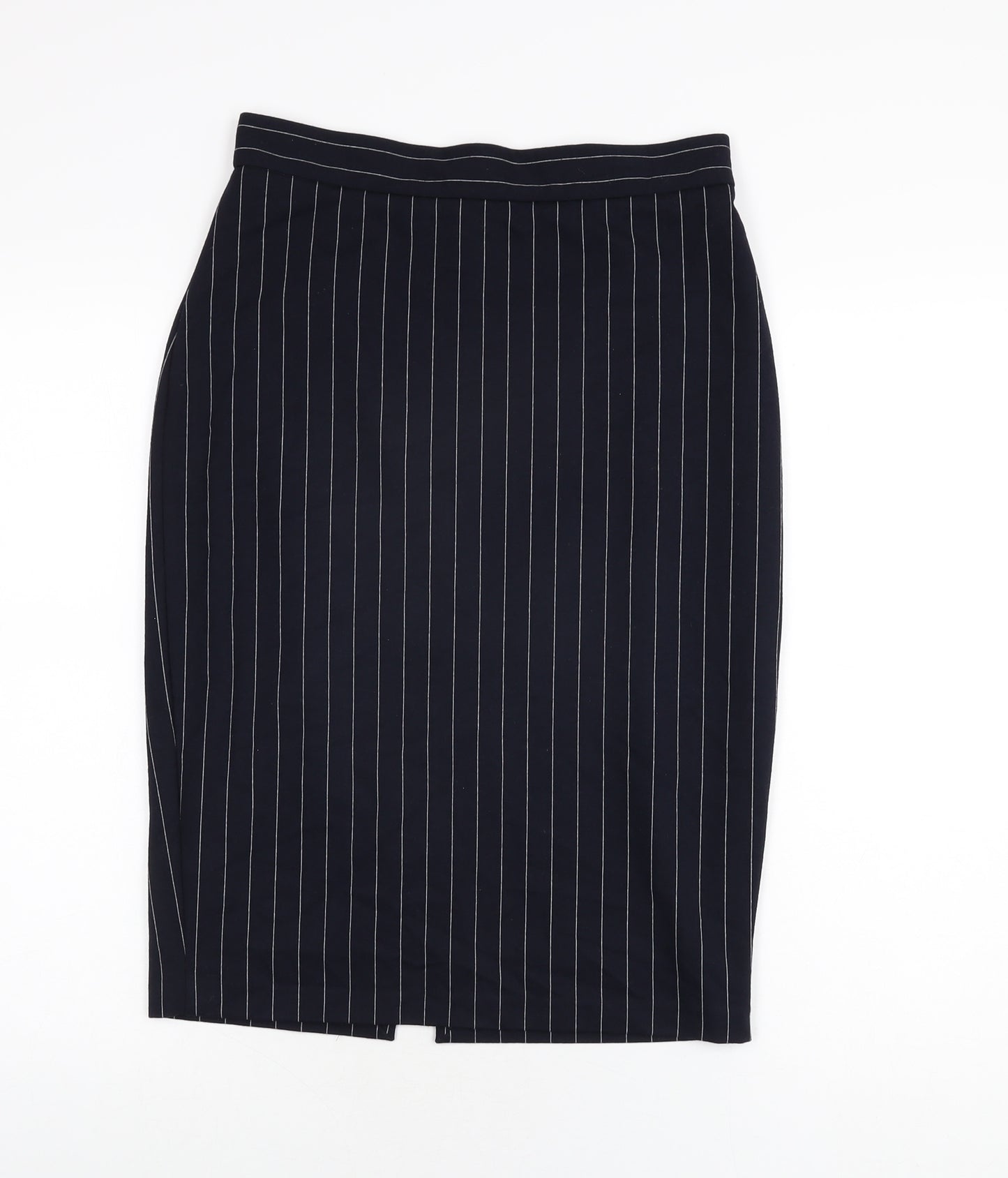 Marks and Spencer Womens Blue Striped Polyester Straight & Pencil Skirt Size 10 Zip