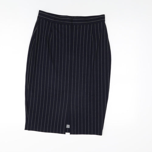 Marks and Spencer Womens Blue Striped Polyester Straight & Pencil Skirt Size 10 Zip