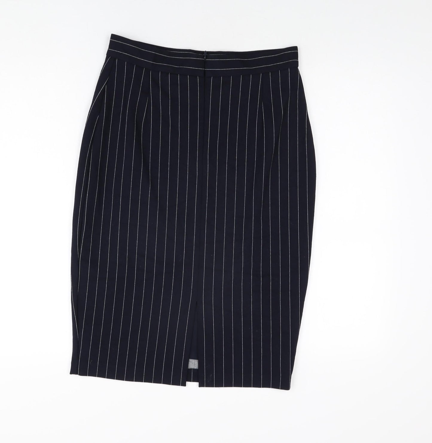 Marks and Spencer Womens Blue Striped Polyester Straight & Pencil Skirt Size 10 Zip