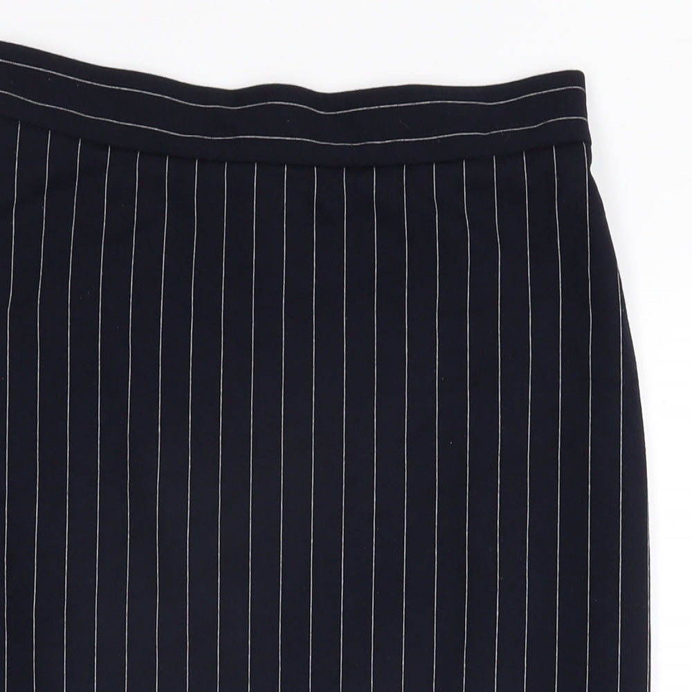 Marks and Spencer Womens Blue Striped Polyester Straight & Pencil Skirt Size 10 Zip