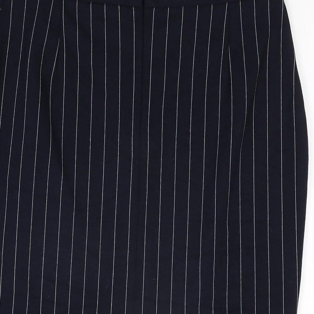 Marks and Spencer Womens Blue Striped Polyester Straight & Pencil Skirt Size 10 Zip