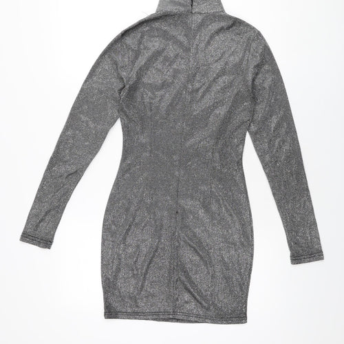 Missguided Womens Silver Polyester Bodycon Size 8 High Neck Zip