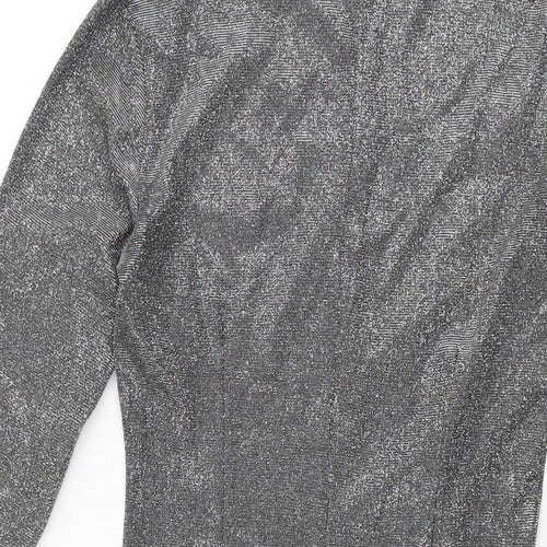 Missguided Womens Silver Polyester Bodycon Size 8 High Neck Zip