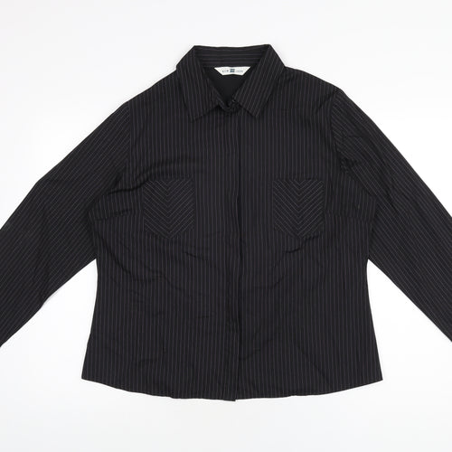 New Look Womens Black Striped Polyester Basic Button-Up Size 18 Collared